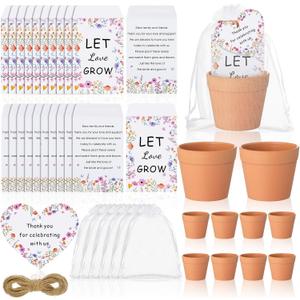 Ctosree 50 Sets Let Love Grow Wildflower Wedding Favors for Guests Include Self Adhesive Seed Packets Flowerpot Thank You Tags and Organza Gift Bags for Bridal Shower Wedding Party Favor