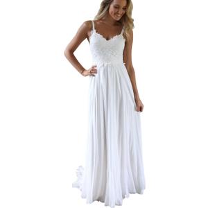 Women's Lace Beach Wedding Dresses for Bride 2025 Spaghetti Backless Boho Bridal Gowns White 12
