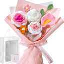 Crochet Flower Bouquet Pink, Handmade Crochet Flowers Bouquet, Knitted Floral Gift for Her, Mothers Day Birthday for Women Wife Mom Girlfriend with Gift Box Bag and Card