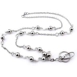 Badge Holder for Keys Women ID Necklaces Badge Holder with Silver beads Stainless steel chain