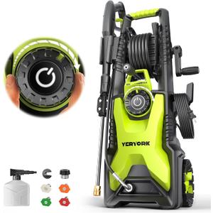 Yeryork 5000 Max Adjustable PSI Pressure Washer,2.5 Max GPM Power Washer with 33 FT Retractable Hose Reel, Stainless Steel Lance, 500ml Foam Cannon, 4-Nozzle Set, Washer for Cars, Fences, Patios