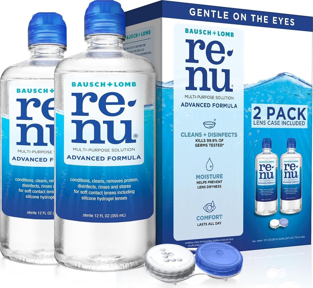Renu Contact Lens Solution, Advanced Formula, Multi-Purpose Solution with Lens Case, Gently Cleans, Disinfects, Moisturizes & Hydrates Soft Lenses for All-Day Comfort, 12 Fl Oz (Pack of 1)