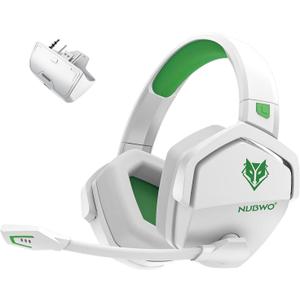 NUBWO G06 Dual Wireless Gaming Headset with Microphone for PS5, PS4, PC - 23ms Low Latency Audio - 100-Hour of Playtime - 50mm Drivers (White Green)