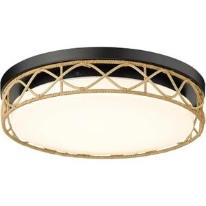 15'' LED Rattan Ceiling Light, 22W Farmhouse Flush Mount Ceiling Light Fixtures, Hand-Woven Boho Light for Bedroom, Laundry Room, Bathroom, Kitchen, Entry (Black 11F)