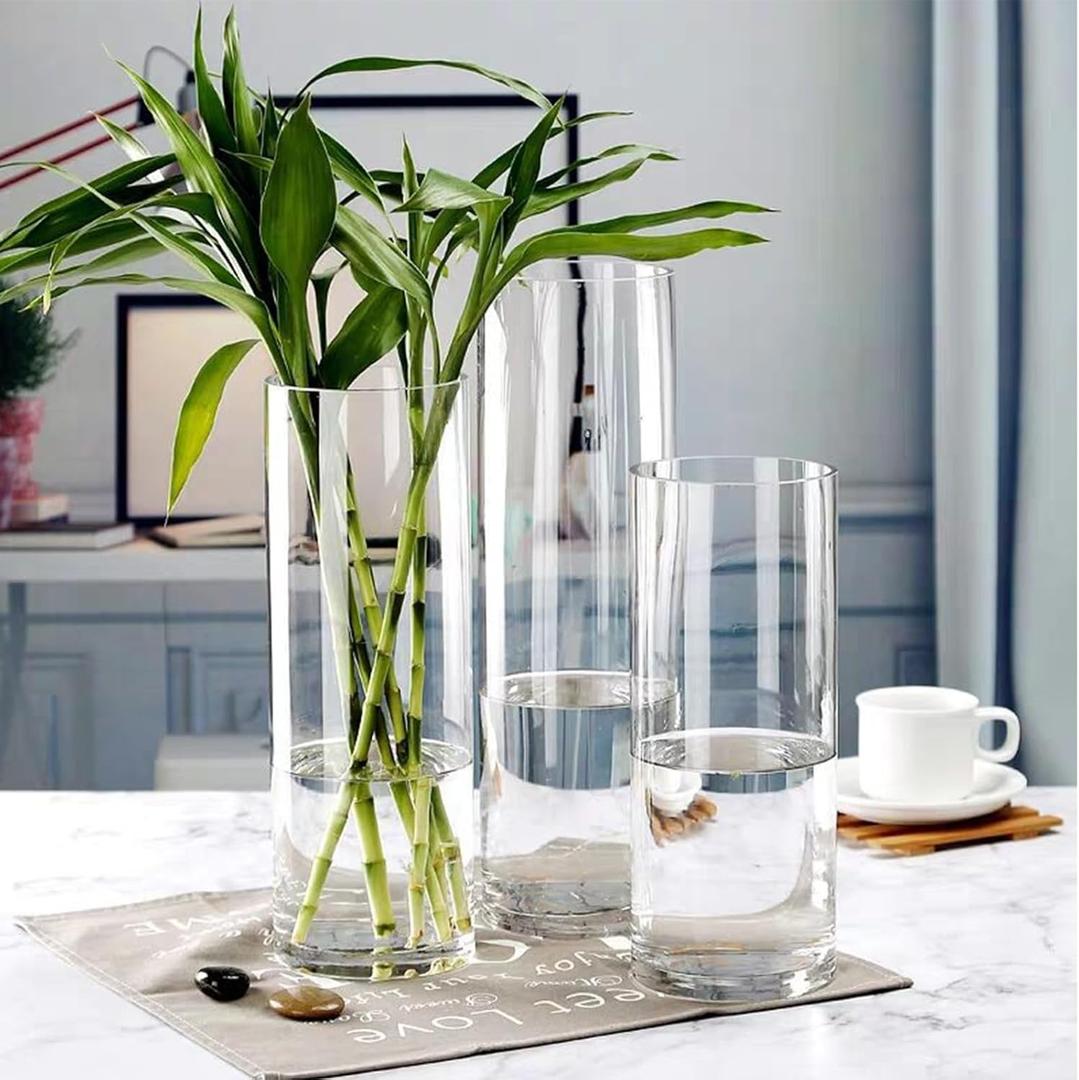 12 Pack Glass Cylinder Vases 4,6,8,10 Inch Tall Clear Flower Vase Hurricane Floating Candle Holder for Table Centerpiece Wedding Home Decor