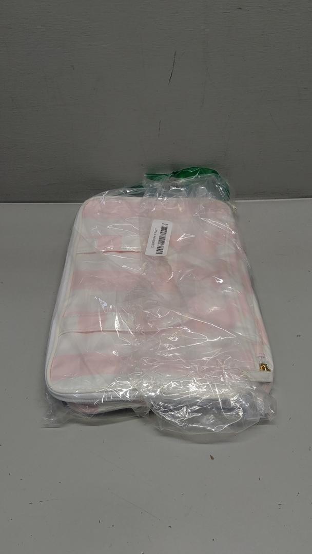 Travel Toiletry Bag for Women, Waterproof Clear Coated Portable Stripe Makeup Cosmetic Bag with Compartment, Travel Organizer for Shampoo, Conditioner, Brushes Set,Cosmetic Accessories(Pink-Green)