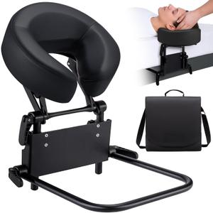 Home Mattress Top Massage Kit, Universal Massage Headrest for Bed, Adjustable Height up to 14.5", Deluxe Face Cradle Face Down Pillow, Home SPA Face Cushion Support Bracket with Portable Storage Bag (Black)