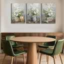 3pcs Country Daisies Canvas Wall Art Countryside Flower Painting Picture Wall Decor Farmhouse Still Life Basket Poster Print Artwork for Bathroom Bedroom Home Decoration 16x24in