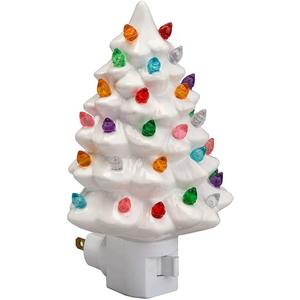 Collections Etc. Decorative Ceramic Christmas Tree Night Light -White
