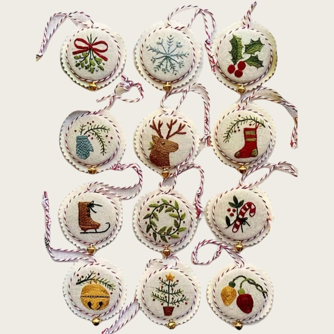 Froklic Christmas Embroidery Kit, Hand Embroidered Christmas Ornament Kit, Cross Stitch Kits, DIY Needlepoint Starter Set with Easy Instructions for Adults & Beginners (12 PCS)