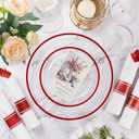 Goodluck 700 Piece Red Plastic Dinnerware Set for Party, Clear Disposable Plates for 100 Guests, Include: 100 Dinner Plates, 100 Dessert Plates, 100 Pre Rolled Napkins with Cutlery Set, 100 Cups