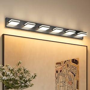 VOLISUN Modern Bathroom Vanity Light Fixtures (6-Light, 48-Inch), 5CCT Dimmable Lighting Fixtures Over Mirror, 360 Rotatable Head, Black LED Vanity Lights