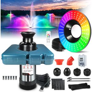 Goldlife Pond Fountain Aerator With Lights, F2 w/ F0-1 Light, 7 Nozzle, 1HP