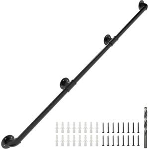 Industrial Staircase Railing, 9FT Galvanized Pipe Handrail with Wall Mount Support