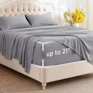 Bedsure Deep Pocket Full Size Bed Sheets Set - Fits Mattresses Up to 21 Inches Thick - 4 Piece GentleSoft Bed Sheets, Moisture Wicking, Cooling Bedsheet & Pillowcases, Easy & Secure Fit, Light Grey