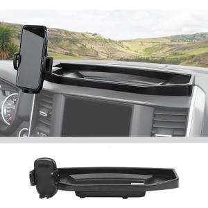 JWWY Phone Holder Mount with Storage Tray Central Dashboard Phone Mount with Storage Bin Fit for 2018-2025+ Dodge RAM 1500 2500 3500 Interior Accessories Black