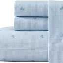 Laura Ashley - King Sheets, Cotton Percale Bedding Set, Lightweight & Breathable Home Decor (Turtle Gingham Blue, King)
