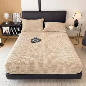 ZIQINPSQ Queen Size Flannel Fitted Sheet - 1 Piece Winter Warm Deep Pocket (15") Bed Sheet, Shrink & Fade Resistant, Hotel Quality, Wheat