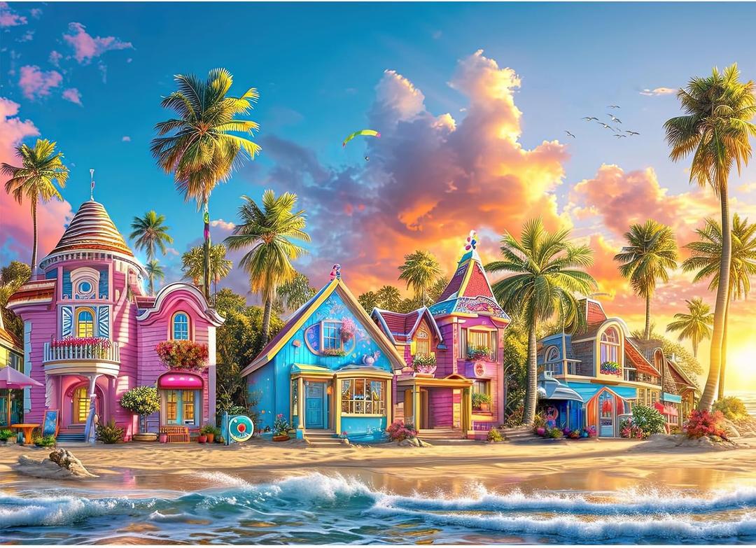 Puzzles for Adults 1000 Pieces,Romantic Beach Jigsaw Puzzle with 1:1 HD Poster, Perfect Interlocking No Dust, Stress Relief Ideal Gift for Family Games