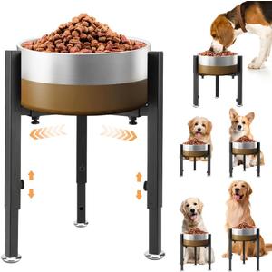 Single Upgrade Metal Dog Feeder Supports, 4 Adjustable Heights 8-14.5" Width 7-10.6", Non-Slip and No Spill Raised Pet Bow Holder for Small Medium Large Dogs(Bowl Not Included)