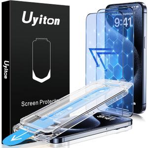 Uyiton Anti-Blue Light for iPhone 15 Pro Max Screen Protector - Unbreak-Glass Full Coverage Case Friendly Scratch Resistance 9H Tempered Glass Screen Protector for iPhone 15 Pro Max, 2 Pack