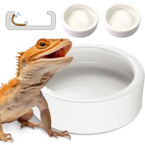 Reptile Food Dish Bowl, Worm Water Dish Small (2.75in) Lizard Gecko Ceramic Pet Bowl, Mealworms Bowls for Leopard Bearded Dragon Chameleon Hermit Crab Dubia Cricket Anti-Escape Superworm Feeder 2 Pack (White)