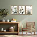 Wood Framed Sage Green Botanical Wall Art Set of 3, Boho Floral Canvas Wall Decor Paintings, Minimalist Flower Posters Prints for Bedroom Bathroom Living Room Stockholm Room Decor Home 12x16 Inch