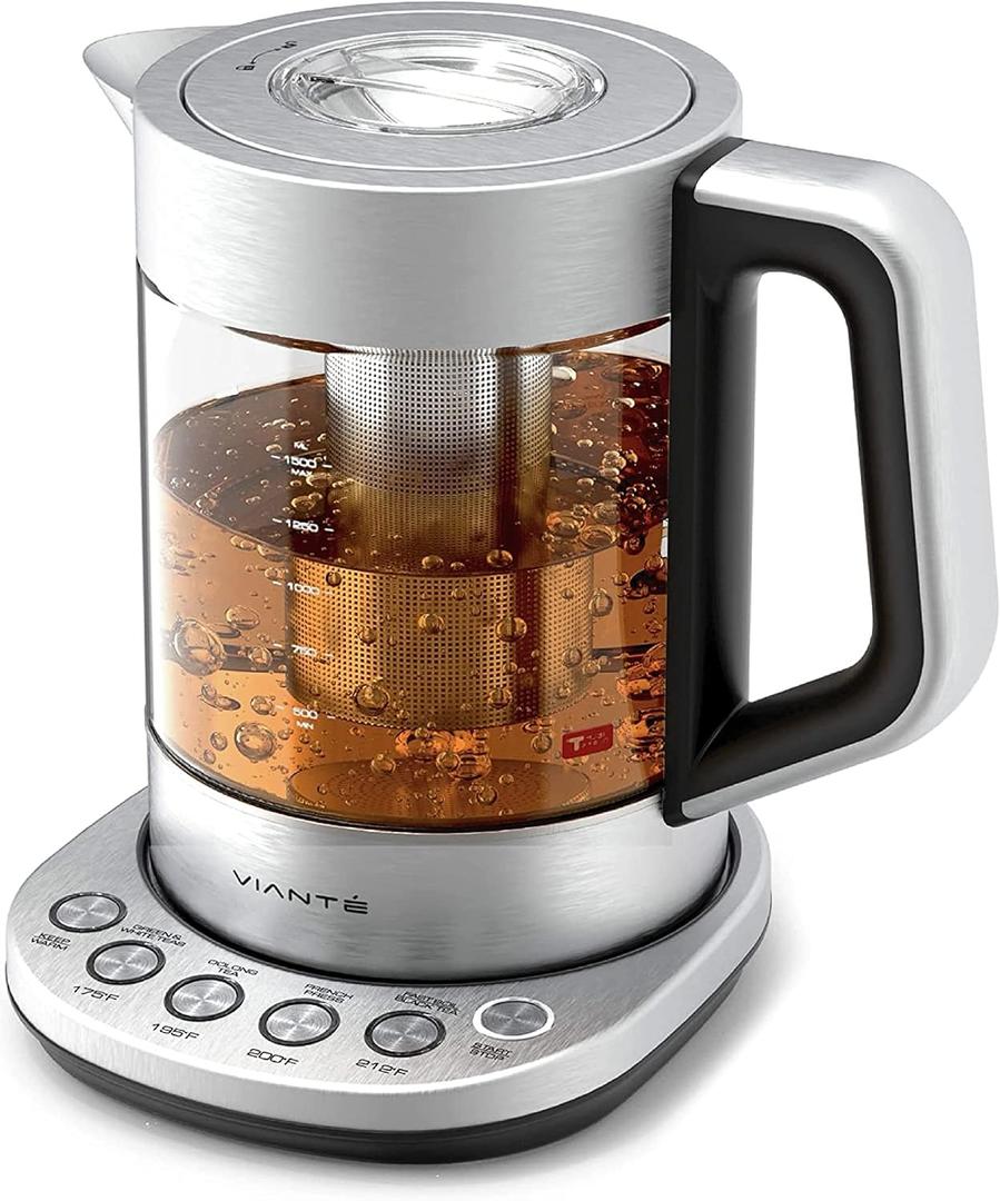 Viant Electric Kettle With Infuser For Loose Leaf. Hot Tea Maker With Temperature Control And Automatic Shut Off. Tea Kettle With Brewing Programs. 1.5 Liters Capacity