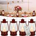Vintage Red Lantern Decor With Remote Control, 8" Candle Lantern with Handle - Small Hanging Lanterns for Decorative Indoor & Outdoor Use - Perfect for Wedding Centerpiece (7.1 inch)