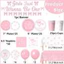 190Pcs Pink Bow 1st Birthday Decorations, Baby Girl First Birthday Party Supplies Includes Girls Just Wanna Be One Plates Napkins Cups Tablecloth Banner Balloons for Girls Bow Party Decor