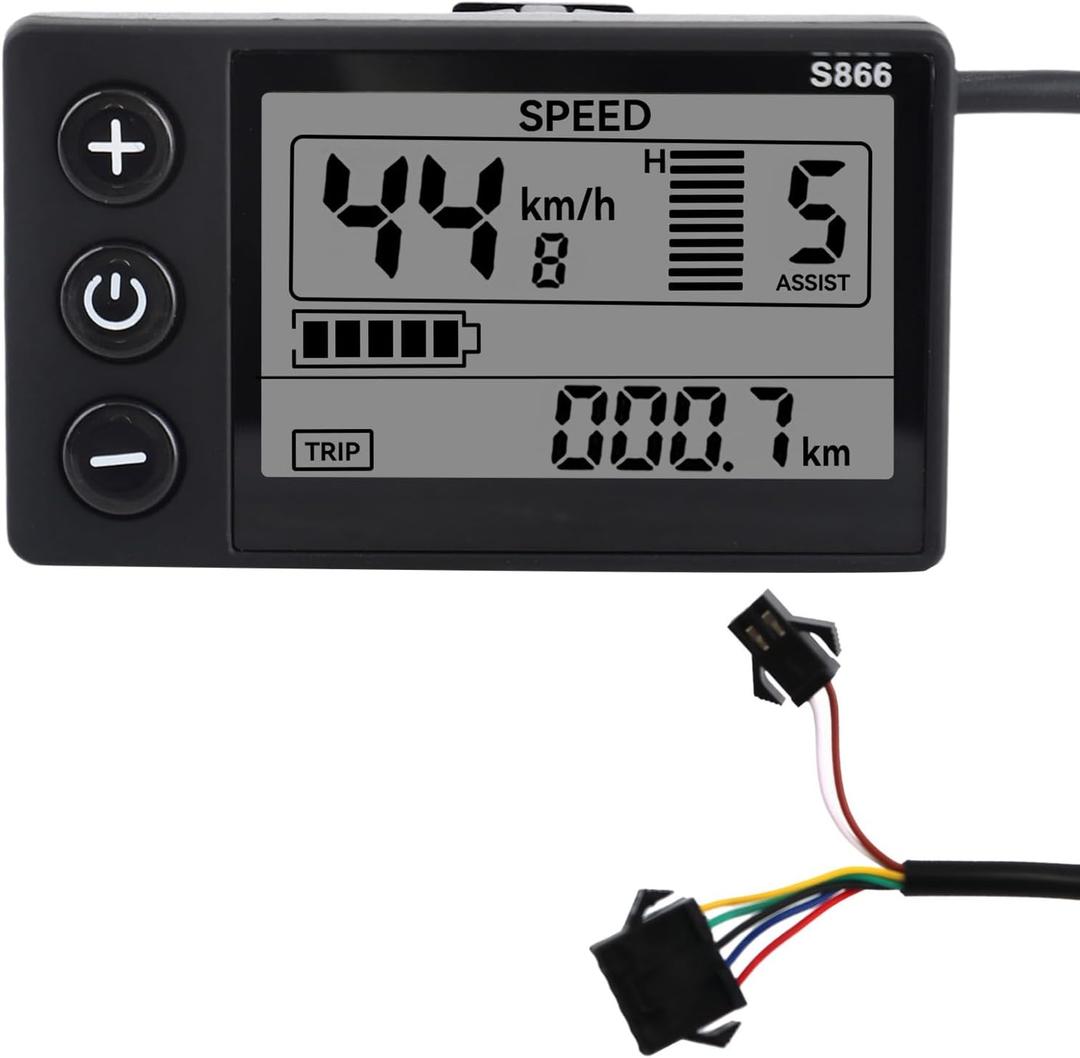 Electric Bike LCD Display Meter, 24V-60V E Bike Display Meter Control Panel with SM Plug Conversion Kit for Electric Scooter 22.2mm/0.9in Handlebars