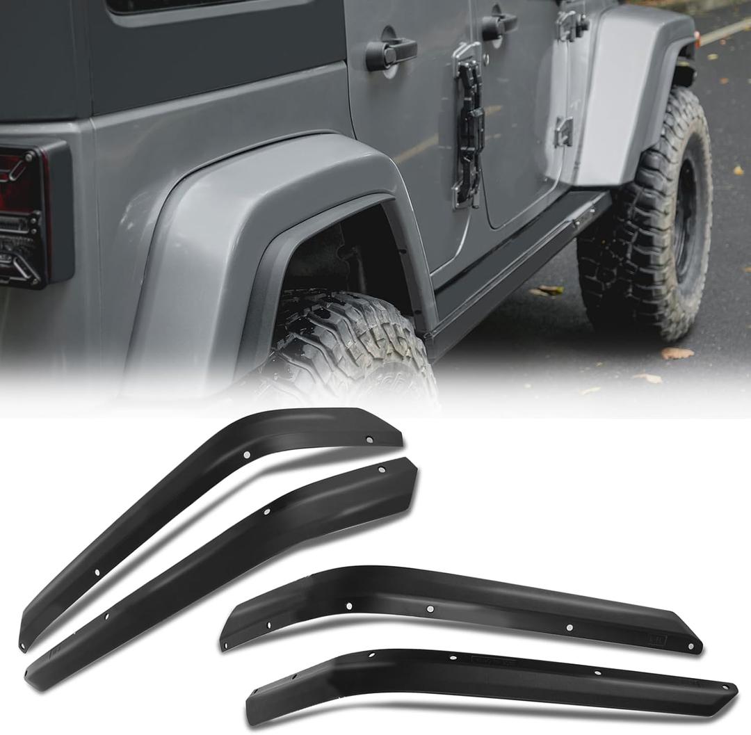 Front & Rear Fender Liner Fender Trim Extension Protector Compatible with 2007-2018 Jeep Wrangler JK JKU