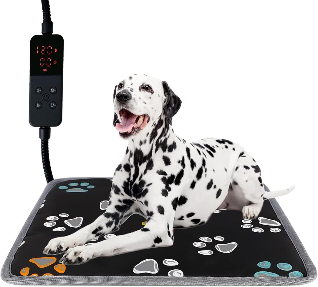 Furrybaby Pet Heating Pad, Waterproof Dog Heating Pad Mat for Cat with Durable Anti-Bite Tube Indoor for Puppies Dogs Cats (1 Pack Black, 24 X 16in, Temp Adjustable)