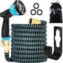 100 ft Expandable Garden Hose - Kink Free Flexible Water Hose with Thumb-Controlled 10-Function Nozzle, 3/4 Solid Brass Connectors, Retractable Latex Core - Lightweight Expanding Hose