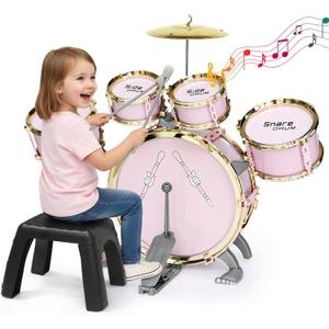 Toddler Drum Set for Kids - 5-Piece Kids Drum Set with Stool, Pedal & Drumsticks, Musical Toy Drum Kit for Boys & Girls Ages 2-6, Educational Baby Drum Set Gift for Toddlers