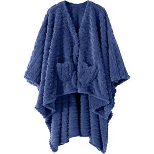 Wearable Blanket Poncho Cape Wrap for Adult, Cozy Sherpa Fleece Pocketed Shawl TV Throw Blankets for Office and Lounge(Dust Blue,58'' x 64'')