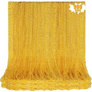 LINSIRON 900 PCS Gold Bead Necklace, 33 Inch Mardi Gras Christmas Beads, Bulk Metallic Party Beads for Mardi Gras Parade, St. Patrick's Day, Wedding, Birthday, Pirate Party, Carnival Party Favors