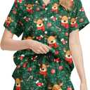 Womens Pajamas Set 2 Piece Satin Short Sleeved Pjs Button Notch Collar Loungewear Party Sleepwear Sets (Green, M)