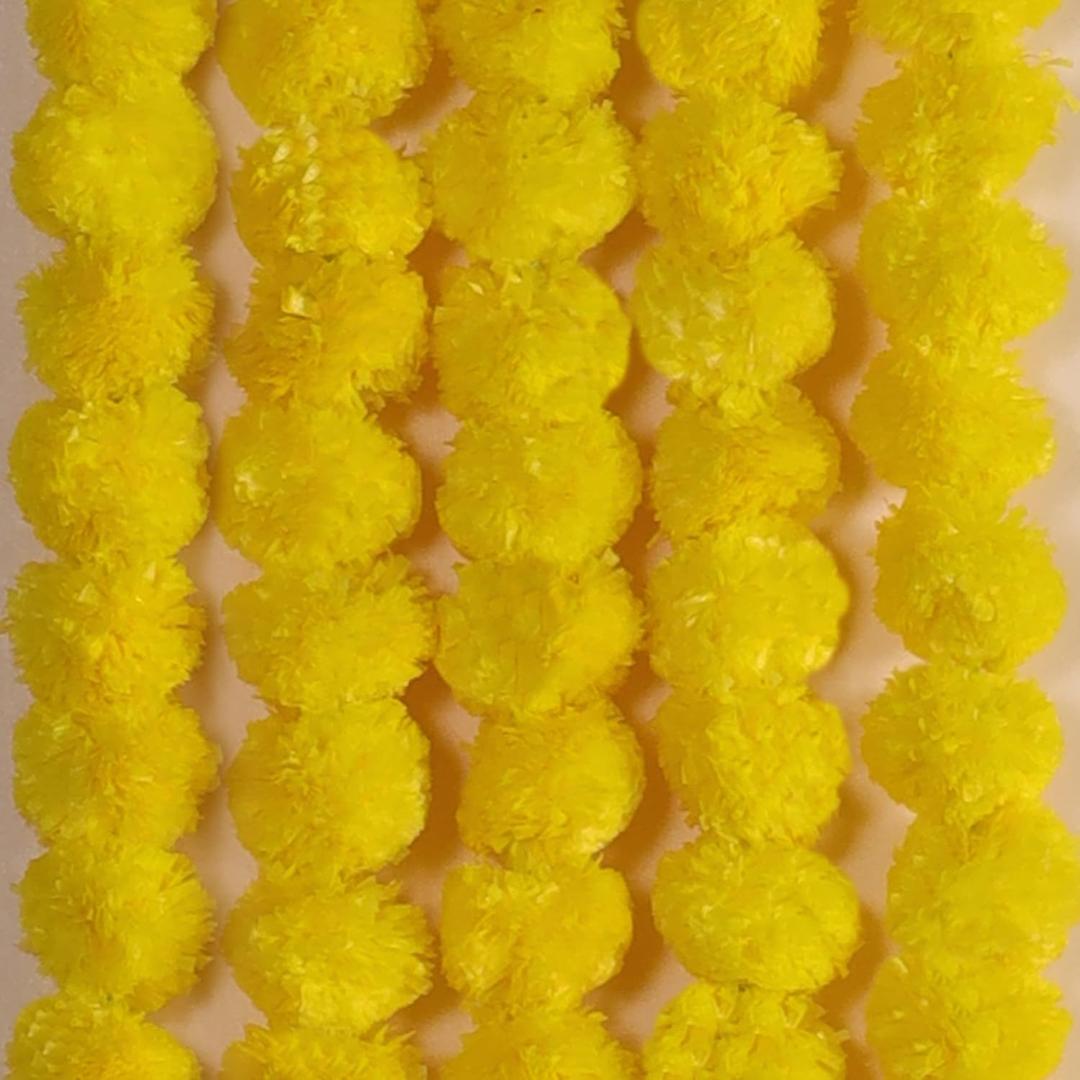 5 PC - 4.5 Feet Marigold Garlands Halloween Diwali Pooja Indian/American Wedding Party Mantle Decorations Faux Artificial Floral Strings Christmas Fall Festival Spring Bush Floral Decor - Lemon Yellow