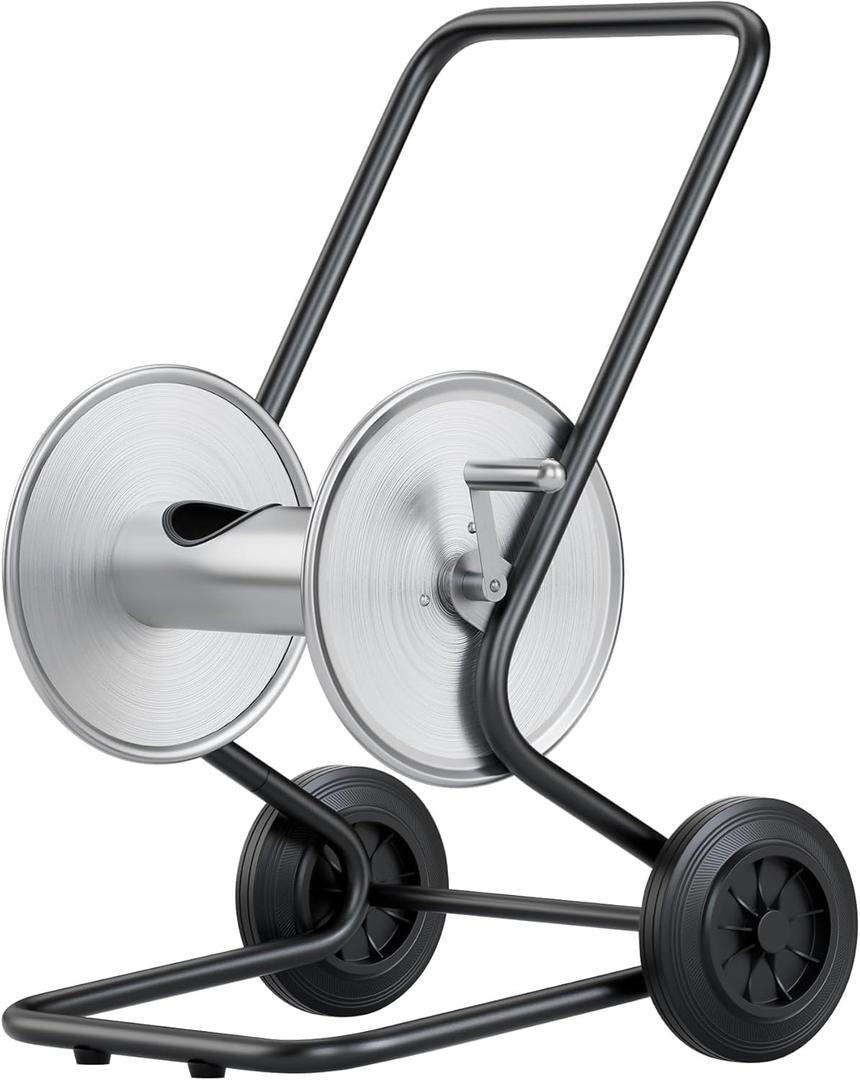 Hose Reel Cart with Wheels,Metal Heavy Duty Water Hose Reel Cart 200FT Hose Capacity,Garden Water Hose Carts Mobile Tools with 2 Wheels For for Garden Watering,Car Washing (Black)