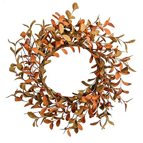YNYLCHMX 18" Fall Wreaths for Front Door, Artificial Autumn Wreath, Fall Door Wreath with Brown Eucalyptus Leaves for Home Porch Window Wall Farmhouse Decor, Indoor Outdoor, Holiday Decor