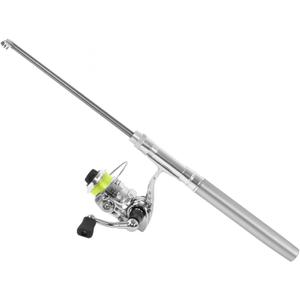 Pocket Fishing Rod and Reel Combo - Mini Pen Pole, Retractable Ultra Light for Sea, Rock, and River Fishing (Silver)