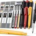 3 Pack Carpenter Pencils with Sharpener, Mechanical Carpenter Pencils with 57 Refills, Construction Pencil Heavy Duty Woodworking Tools, Deep Hole Long Nib Marker Pens for Architect Marking (Red/Black/Yellow)