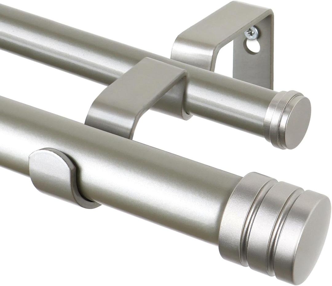 TONIAL1 Inch Double Curtain Rods 140 to 195 Inches, Heavy Duty Decorative Long Drapery Rod for Windows 128 to 190 Inches (5.75 to11.7 ft) with Classic Cap Finial, Antique Silver