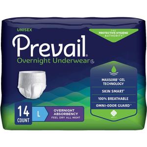 Prevail Incontinence Unisex Overnight Protective Underwear, Overnight Absorbency, Large, 14 Count