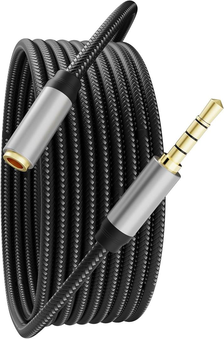 Audio Mic Extension Cable 1.5Ft,3.5mm Aux Headphone Extender 4-Pole Jack Plug Extension Lead Stereo Male to Female Braided Cord for Headset,Laptop,Phone,Switch Lite,Car,PS4,Xbox and more(1.5Ft/0.5M)