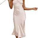 VUBIYA 2024 Summer Satin Tube Tops Slit Wedding Guest Dress for Women Elegant Sexy Strapless Halter Neck Midi Dresses, Size: Medium