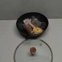 WANGYUANJI 11-Inch Round-Bottom Carbon Steel Wok with Glass Lid, Removable Wooden Handle, Traditional Pow Pan for Gas Flame/Wok Ring Only (Not for Flat-Top or Induction)