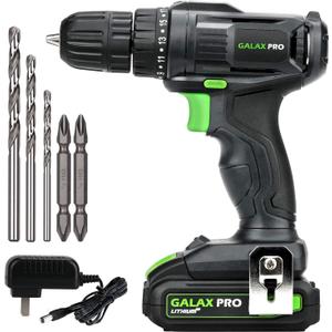GALAX PRO 20V Cordless Drill Driver with Work Light, Max Torque 20N.m, 3/8 Inch Keyless Chuck, 19+1 Position, Single Speed 0-600RPM, 1.3Ah Battery and Charger Included