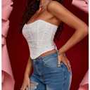 MakeMeChic Women's Sequin Strapless Corset Top Shapewear Sparkly Bustier Ruched Lace Up Party Crop Y2K Tops Burgundy, Large